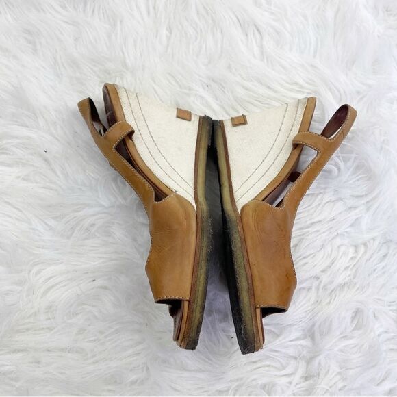 Chanel Light Brown Slingback Peep Toe Leather Wedge Sandals - Picture 8 of 16